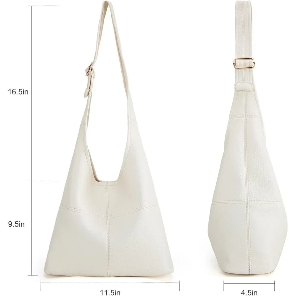 Women Beige Imported Vegan Leather Ultra Soft Foldable Shoulder Slouchy Bag - Picture 3 of 7
